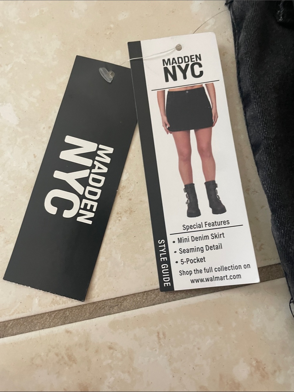 Women's Black Denim Mini Skirt with Front Panels - Picture 7 of 7